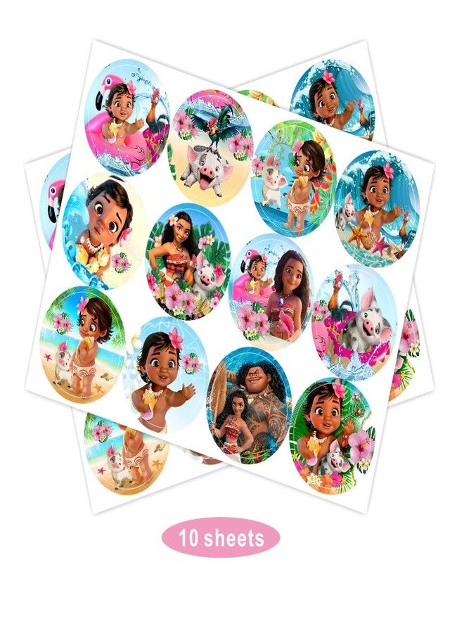 ARHAVI 120pcs Moanana Round Stickers, Moanana Party Supplies for Kids Birthday Decorations - 10 Sheets - Image 2